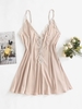 Satin Lace Trim Nightwear Chemise Dress L Light pink