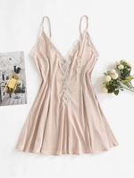 Satin Lace Trim Nightwear Chemise Dress L Light pink