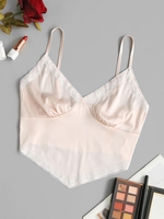 Satin Lace Trim Smocked Bralette Cami Top M Light pink