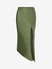 Satin Loop Button Slit Asymmetric Skirt M Green