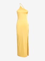 Satin One Shoulder Backless Thigh Split Maxi Dress M Yellow