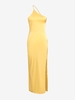 Satin One Shoulder Backless Thigh Split Maxi Dress S Yellow