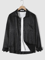 Satin Rose Jacquard Long Sleeves Shirt Xxl Black