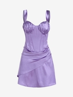 Satin Ruched Cups Mini Corset Dress S Purple