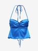 Satin Ruched Halter Tank Top M Blue