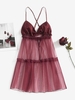 Satin Sheer Mesh Criss Cross Open Back Night Dress S Red