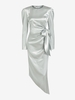 Satin Slit Bowknot Gigot Sleeve Asymmetric Dress S Light gray