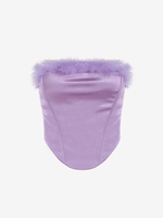 Satin Solid Color Zip Back Faux Fur Corset Top S Light purple