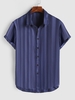Satin Striped Pattern Button Front Shirt 2xl Deep blue