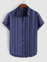 Satin Striped Pattern Button Front Shirt 2xl Deep blue