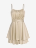 Satin Tie Back Cami Overlay Romper S Light coffee