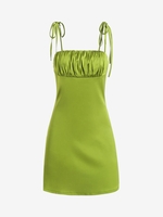 Satin Tie Shoulder Ruched Bust Mini Dress L Green