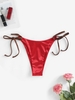 Satin Tie Side Bikini Bottom S Red
