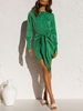 Satin Tied Bodycon Dress M Green