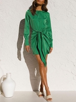 Satin Tied Bodycon Dress M Green