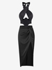 Satin Underboob Corset Top and Twist Slit Skirt Set Black