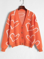 Saturated Shade Heart Graphic Cardigan S Orange