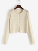 Scalloped Edge Open Pointelle Knit Button Up Cardigan Light coffee
