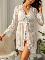 Scalloped Edge Sheer Lace Cover Up Dress Xl White
