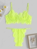 Scalloped Eyelash Lace Underwire Lingerie Set L Green