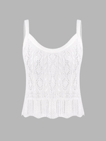Scalloped-hem Pointelle Knit Tank Top White