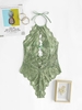 Scalloped Lace Tie Backless Lingerie Teddy Xl Green