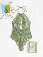 Scalloped Lace Tie Backless Lingerie Teddy Xl Green