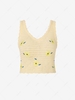 Scalloped Pointelle Knit Floral Embroidered Tank Top Light coffee