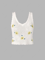 Scalloped Pointelle Knit Floral Embroidered Tank Top White