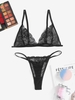 Scalloped Sheer Lace Mesh Lingerie Set Xl Black