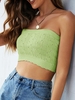 Scalloped Trim Pointelle Knit Bandeau Top M Green