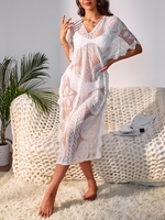Scalloped Trim Sheer Lace Cover Up Dress White