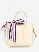 Scarf Embellished Top Handle Buckle Crossbody Bag