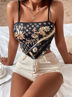 Scarf Hem Floral Printed Cropped Cami Top L Black