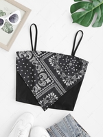 Scarf-hem Paisley Cropped Cami Top L Black