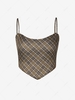 Scarf Hem Plaid Smocked Back Cami Top Coffee