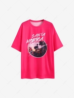 Scenery Slogan Print Drop Shoulder Oversized T Shirt L Red