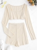Scoop Neck Crop Top and Skinny Shorts Set S Light yellow