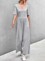 Scoop Neck Wide Leg Jumpsuit S Light gray