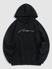 Script Graphic Embroidered Fleece-lined Pullover Hoodie Xxl Black
