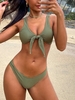 Scrunch Butt Knotted Thong Bikini L Army green