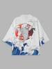 Sea Wave and Koi Fish Pattern Open Front Kimono L White