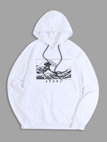 Sea Wave Japanese Style Graphic Hoodie S White