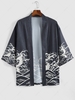 Sea Wave Print Kimono Cardigan 2xl Black
