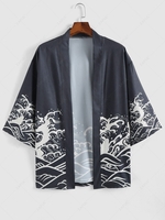 Sea Wave Print Kimono Cardigan Xl Black