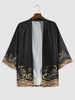Sea Wave Printed Vacation Kimono Cardigan M Black