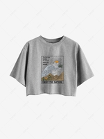 Sea Waves Graphic Cropped Tee M Light gray