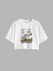 Sea Waves Graphic Cropped Tee S White