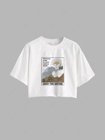 Sea Waves Graphic Cropped Tee S White