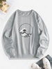 Sea Waves Print Long Sleeves Casual Sweatshirt L Gray